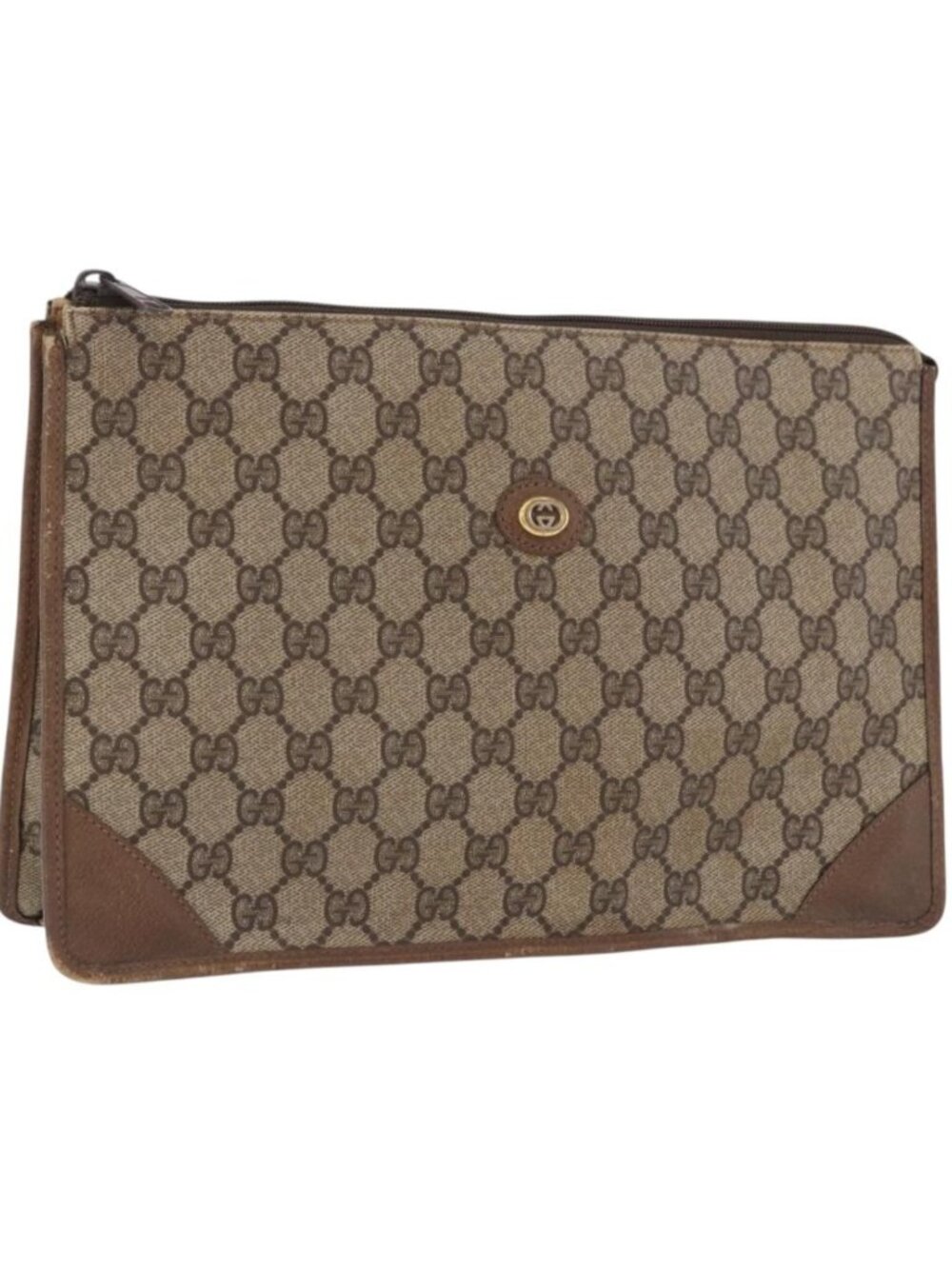 GUCCI GG Supreme Clutch Bag PVC Beige Gold Tone 89 01 029